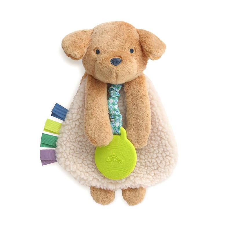 Itzy Ritzy - Itzy Lovey Including Teether - Baby Lovey with Teether, Textured Ribbons & Dangle Arms - Features Crinkle Sound, Sherpa Fabric and Minky Plush (Puppy) - Image 1