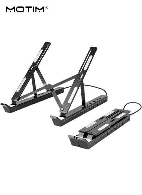 Adjustable Height RGB Laptop Stand with USB-A 3.0 and USB-C 2.0 Hub, Portable Desktop Computer Stand, Aluminium Alloy Laptop Riser Holder for MacBook,HP, Lenovo,Surface,Dell, ASUS