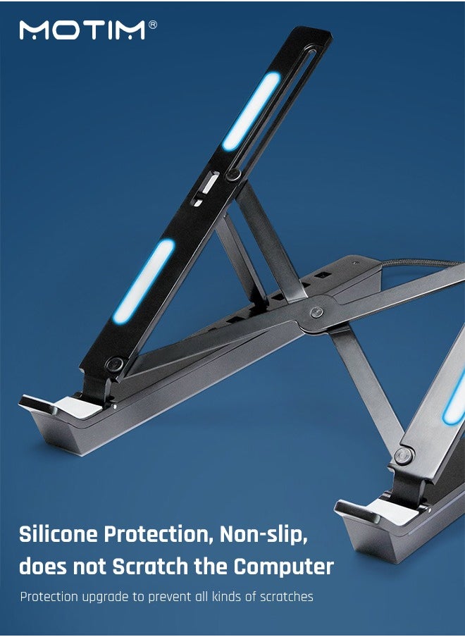 Motim - Adjustable Height RGB Laptop Stand with USB-A 3.0 and USB-C 2.0 Hub, Portable Desktop Computer Stand, Aluminium Alloy Laptop Riser Holder for MacBook,HP, Lenovo,Surface,Dell, ASUS - Image 1