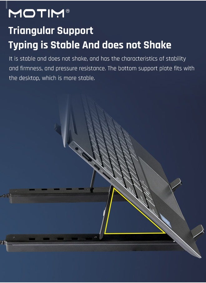 Motim - Adjustable Height RGB Laptop Stand with USB-A 3.0 and USB-C 2.0 Hub, Portable Desktop Computer Stand, Aluminium Alloy Laptop Riser Holder for MacBook,HP, Lenovo,Surface,Dell, ASUS - Image 1