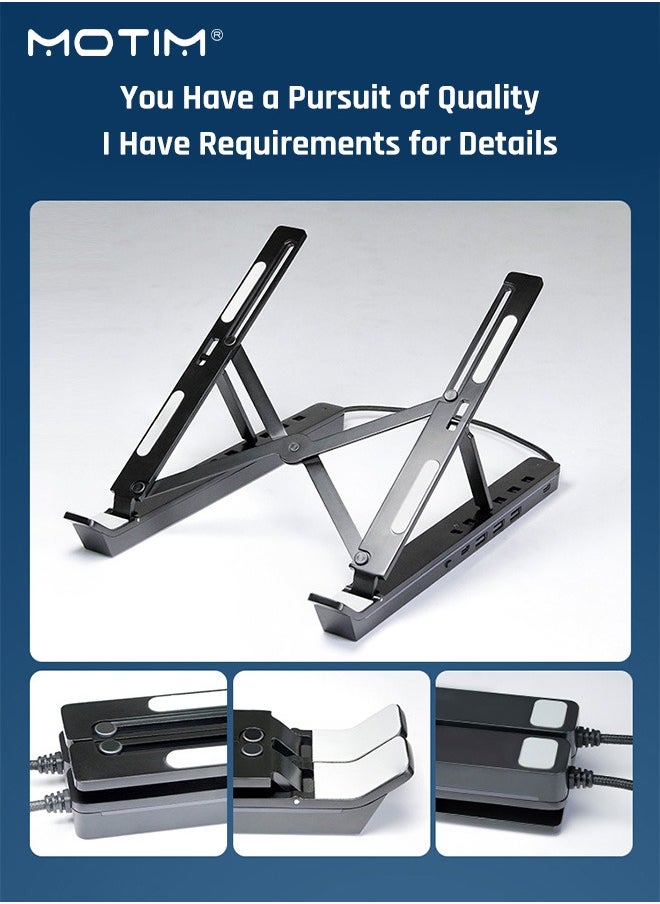 Motim - Adjustable Height RGB Laptop Stand with USB-A 3.0 and USB-C 2.0 Hub, Portable Desktop Computer Stand, Aluminium Alloy Laptop Riser Holder for MacBook,HP, Lenovo,Surface,Dell, ASUS - Image 1
