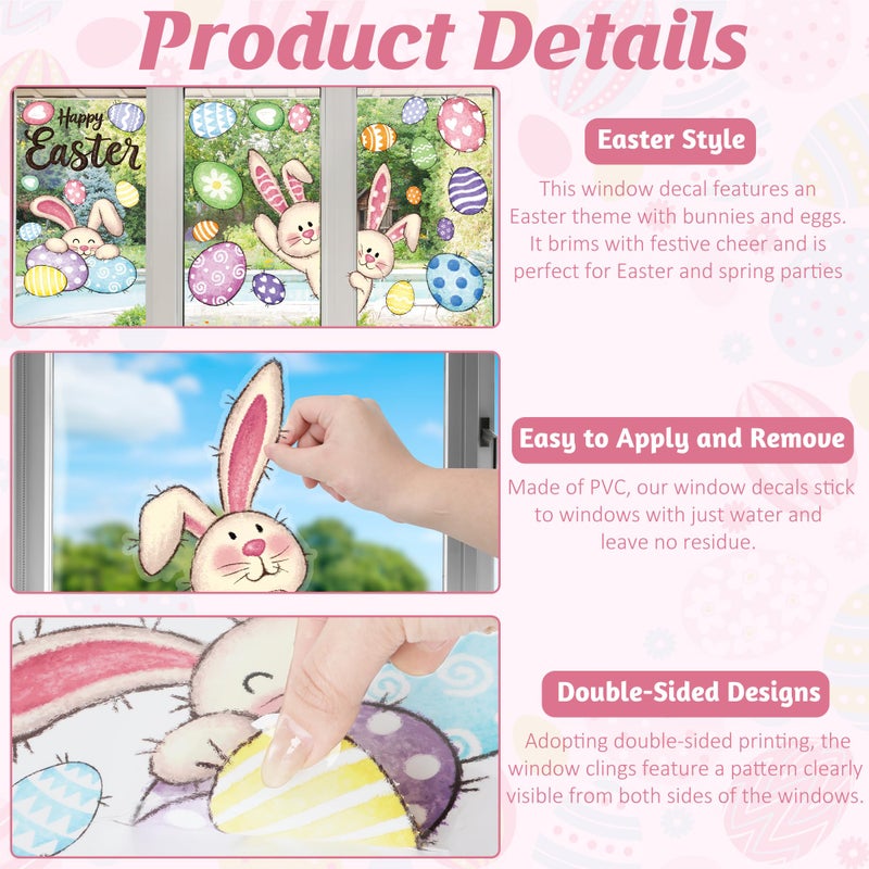 Traplace 37 PCS Easter Decor, 4 Sheets Easter Window Clings, 9.84 x 13.78 Inch Spring Decorations with Bunnies Eggs Designs, Double-Sided Bunny Stickers for Window Glass Home Office Spring Party Decor - Image 4
