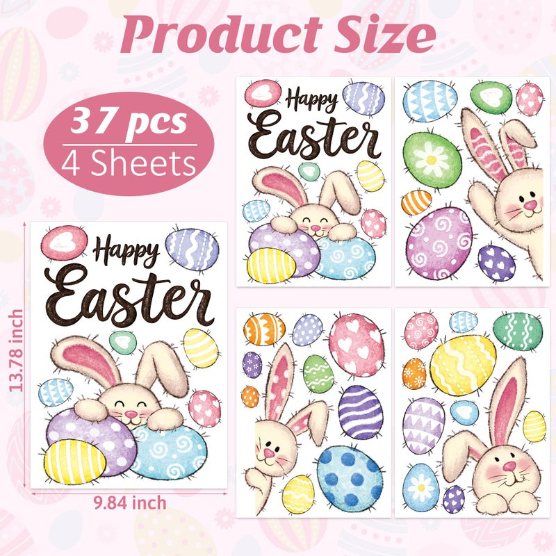 Traplace 37 PCS Easter Decor, 4 Sheets Easter Window Clings, 9.84 x 13.78 Inch Spring Decorations with Bunnies Eggs Designs, Double-Sided Bunny Stickers for Window Glass Home Office Spring Party Decor - Image 3