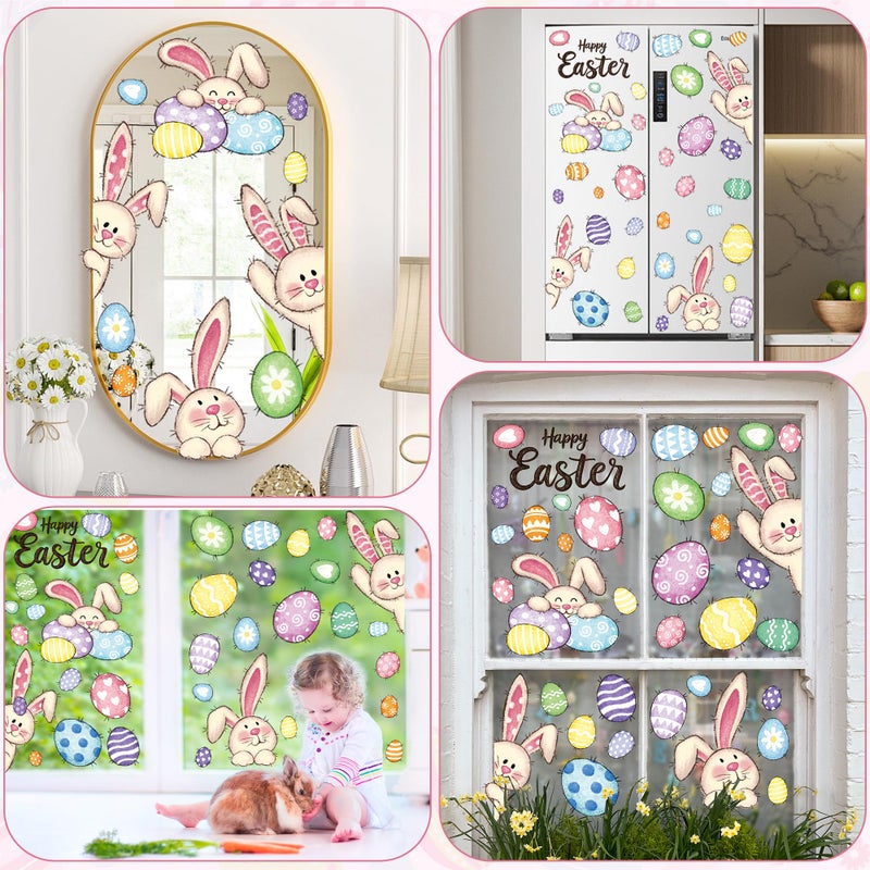 Traplace 37 PCS Easter Decor, 4 Sheets Easter Window Clings, 9.84 x 13.78 Inch Spring Decorations with Bunnies Eggs Designs, Double-Sided Bunny Stickers for Window Glass Home Office Spring Party Decor - Image 5