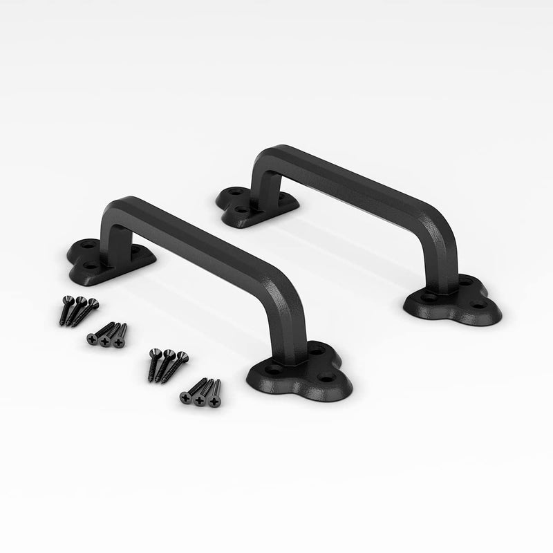 Smartstandard Heavy Duty 9"" Antique Barn Door Handle Set Of 2 Large Rustic Retro Cast Iron Handle For Gates Garages Sheds Furniture Black Powder Coated Finish Square - Image 1