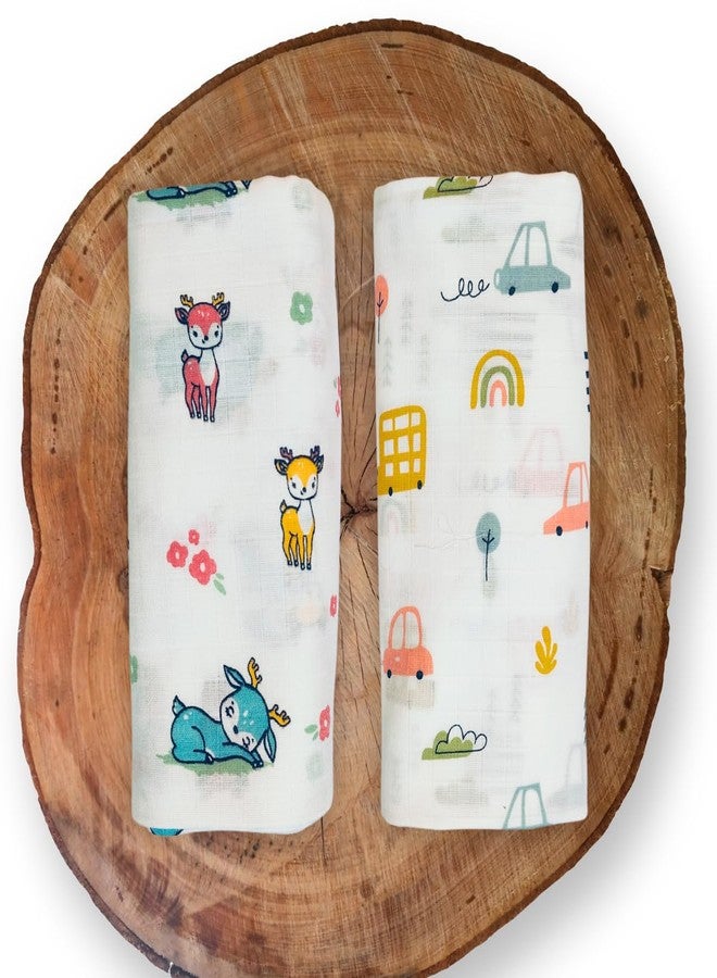 MINI MAVIN Premium 100% Cotton Muslin Swaddle Wrap for New Born Baby, (Size 100 cm by 100 cm) (Pack of 2, Multicolor) | Newborn Baby Swaddle | Set of 2 | - Image 1
