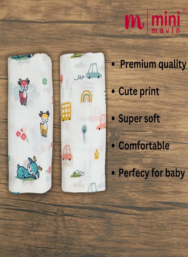 MINI MAVIN Premium 100% Cotton Muslin Swaddle Wrap for New Born Baby, (Size 100 cm by 100 cm) (Pack of 2, Multicolor) | Newborn Baby Swaddle | Set of 2 | - Image 3