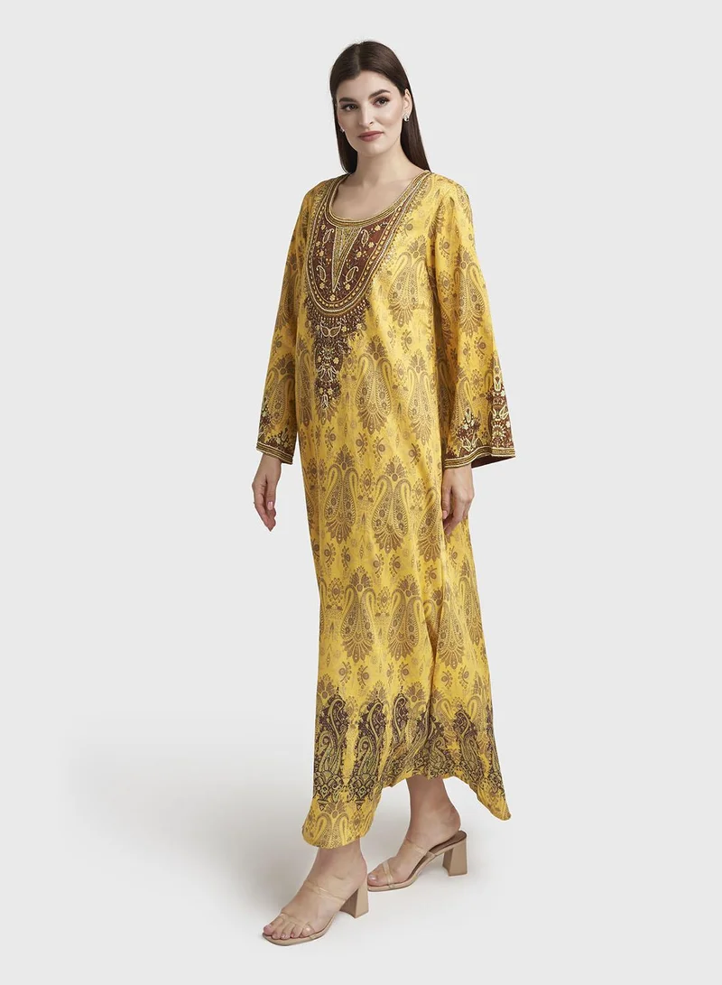 KASHKHA  Light Beige Georgette Abstract Print Dress (VDK340) for Women | Best Price UAE