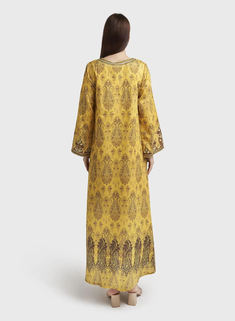 KASHKHA  Light Beige Georgette Abstract Print Dress (VDK340) for Women | Best Price UAE