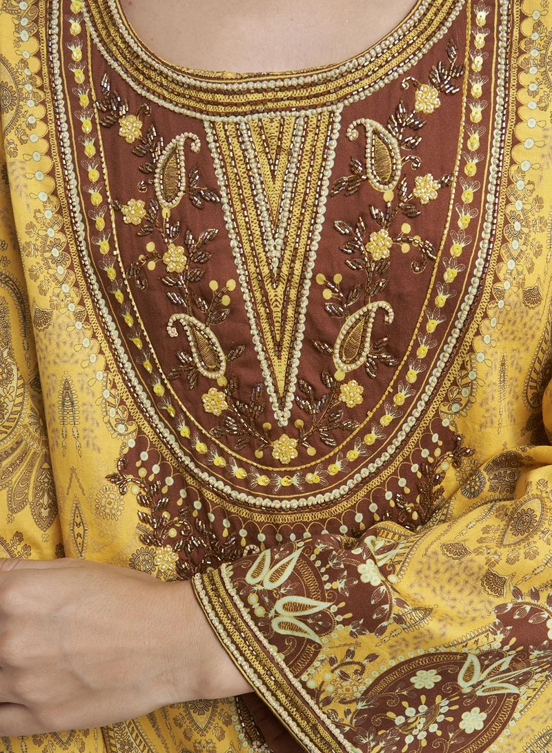 KASHKHA  Light Beige Georgette Abstract Print Dress (VDK340) for Women | Best Price UAE