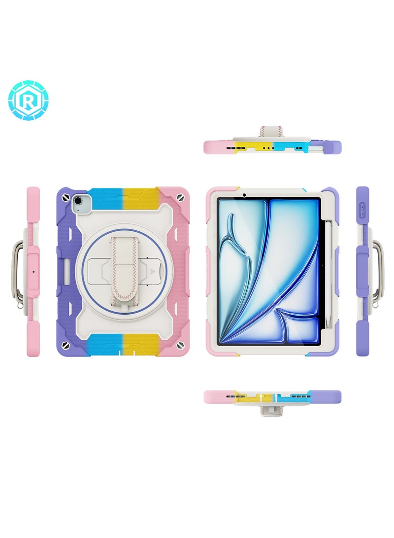 URBBKING PC + Silicone 3-Layers Combo Armor Heavy Duty Shockproof Cover with 360° Rotating Ring Stand for iPad Air 11-Inch M2 (2024) / iPad Air 11-Inch M3 (2025), Air 2024 (6th Generation) M2 11-Inch, iPad Air 5/4 (2022/2020 5th/4th Generation 10.9-Inch) Multicolor  - Image 5