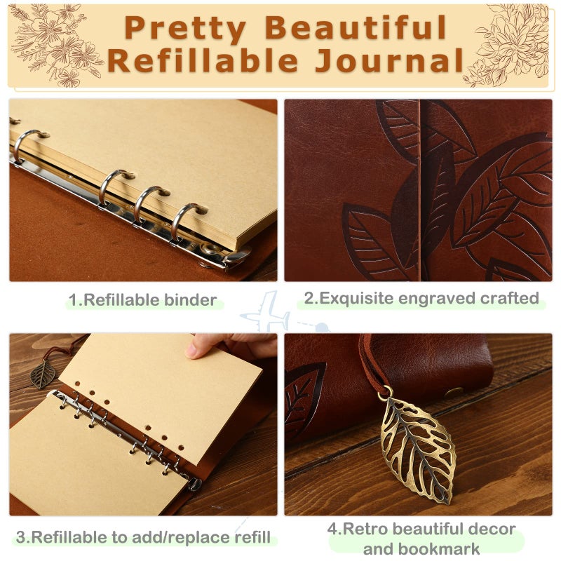 Chinco 5 Pcs Journal Notebook Refillable Leather Diary Leather Vintage Writing Journal Travel Business Work Notebook Gifts Bulk For Women Men With Blank Pages And Retro Pendants, 7 X 5 In - Image 3