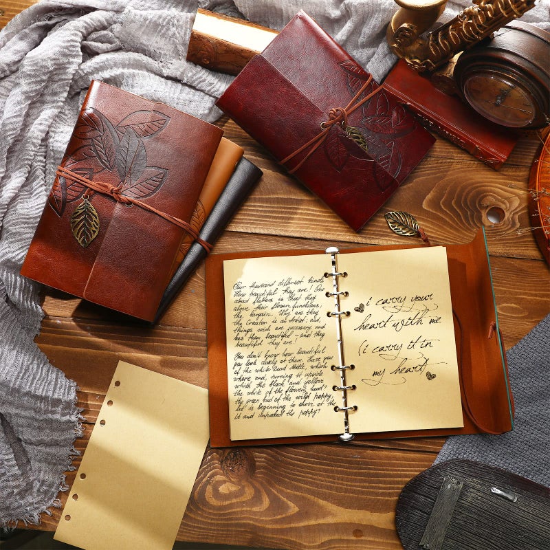 Chinco 5 Pcs Journal Notebook Refillable Leather Diary Leather Vintage Writing Journal Travel Business Work Notebook Gifts Bulk For Women Men With Blank Pages And Retro Pendants, 7 X 5 In - Image 4