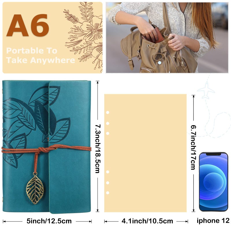 Chinco 5 Pcs Journal Notebook Refillable Leather Diary Leather Vintage Writing Journal Travel Business Work Notebook Gifts Bulk For Women Men With Blank Pages And Retro Pendants, 7 X 5 In - Image 2