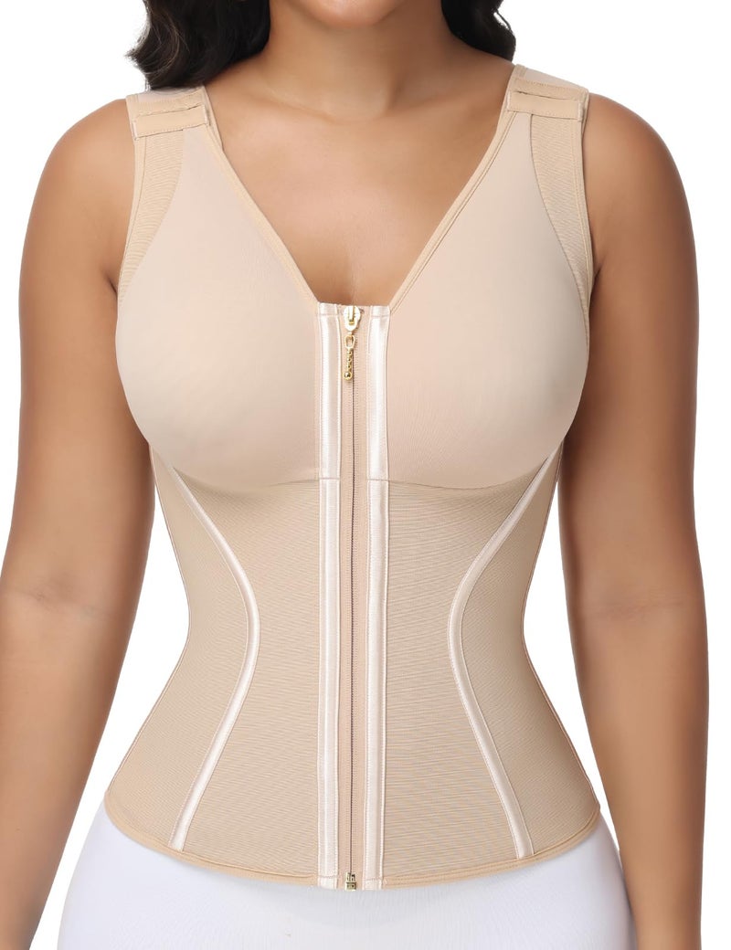 SHAPSHE Waist Trainer Corset for Women Tummy Control Workout Sport Girdle Hourglass Cincher Body Shaper Postpartum with Bra Tan - Image 1