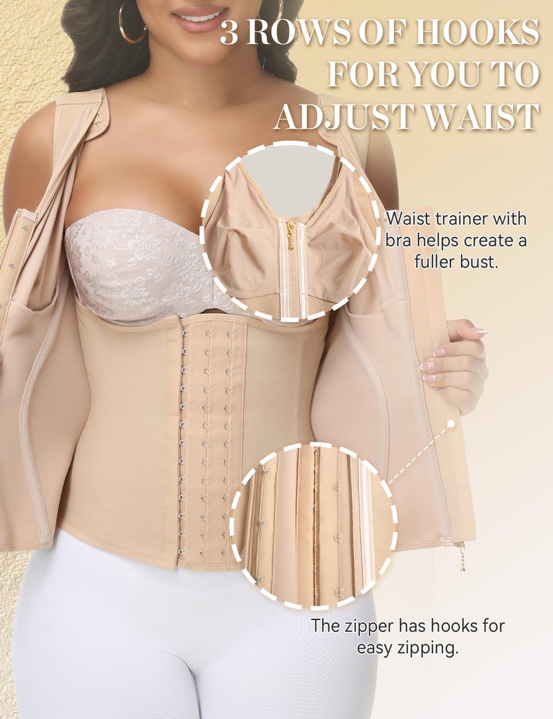 SHAPSHE Waist Trainer Corset for Women Tummy Control Workout Sport Girdle Hourglass Cincher Body Shaper Postpartum with Bra Tan - Image 3