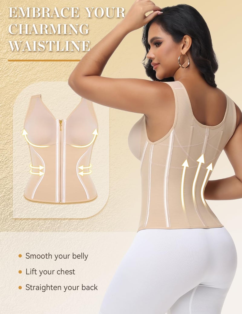 SHAPSHE Waist Trainer Corset for Women Tummy Control Workout Sport Girdle Hourglass Cincher Body Shaper Postpartum with Bra Tan - Image 2