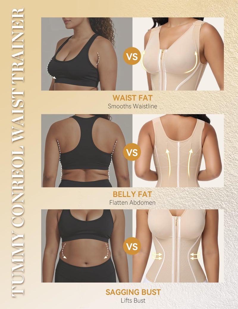 SHAPSHE Waist Trainer Corset for Women Tummy Control Workout Sport Girdle Hourglass Cincher Body Shaper Postpartum with Bra Tan - Image 5