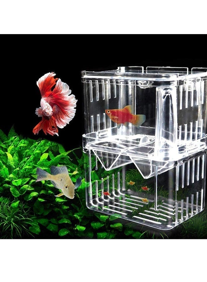 Fish Breeding Box Double Layer Breed Case Fish Isolation Floating Hatchery Transparent Plastic Fish Hatching Box with 2 Suction Cup for Aquarium Home Fry Farming Fish Protection - Image 2