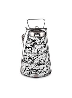 Elan Elan Stainless Steel Lunch Box with Handle Tiffin with Lid and Handle | 4 Compartment Traditional Tiffin Box | Easy to Carry| Leak Proof | Locking Clip | School and Office Use (1470ml, Black & White)  - Image 1