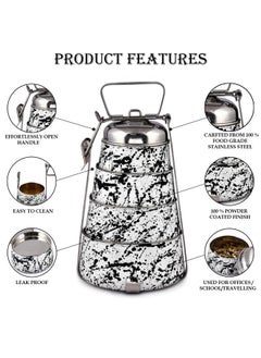 Elan Elan Stainless Steel Lunch Box with Handle Tiffin with Lid and Handle | 4 Compartment Traditional Tiffin Box | Easy to Carry| Leak Proof | Locking Clip | School and Office Use (1470ml, Black & White)  - Image 3
