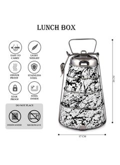 Elan Elan Stainless Steel Lunch Box with Handle Tiffin with Lid and Handle | 4 Compartment Traditional Tiffin Box | Easy to Carry| Leak Proof | Locking Clip | School and Office Use (1470ml, Black & White)  - Image 2