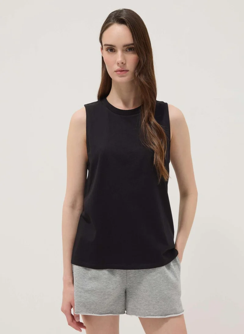 او في اس OVS Black Pure Cotton Tank Top