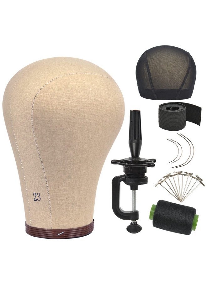 YTBYT 23 Inch Wig Head Cork Canvas Block Head Wig Display Styling Head Mannequin Head With Stand and Mounting Holes - Image 1