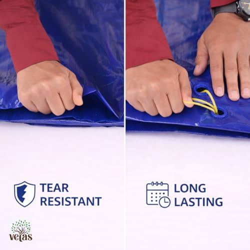 VETAS Waterproof Tarpaulin Sheet 9 x 6 Ft | 120 GSM Blue UV Resistant Tirpal/Tadpatri | Heavy Duty, Tear-Proof, Reusable Cover with Eyelets for Roof, Outdoor, Camping & Vehicle Use - Image 5