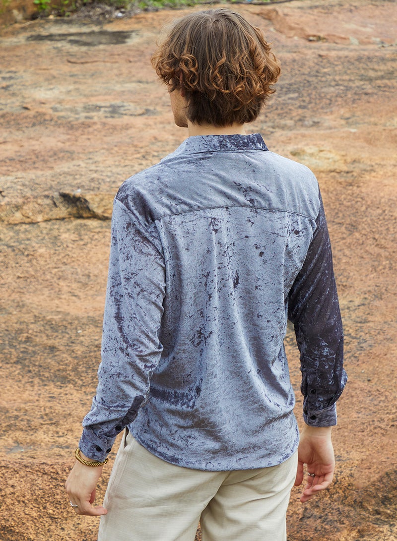 Campus Sutra Men's Moon Grey Solid Velvet Shirt - Image 5