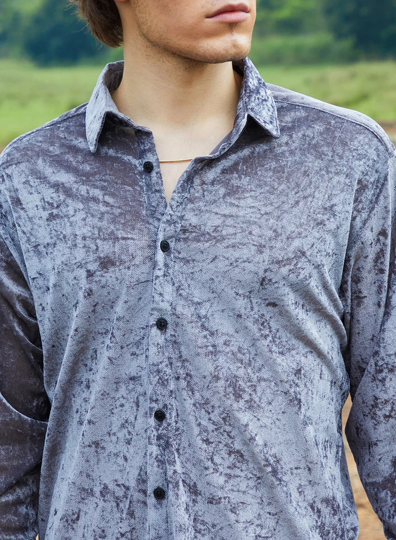 كامبوس سوترا Men's Moon Grey Solid Velvet Shirt