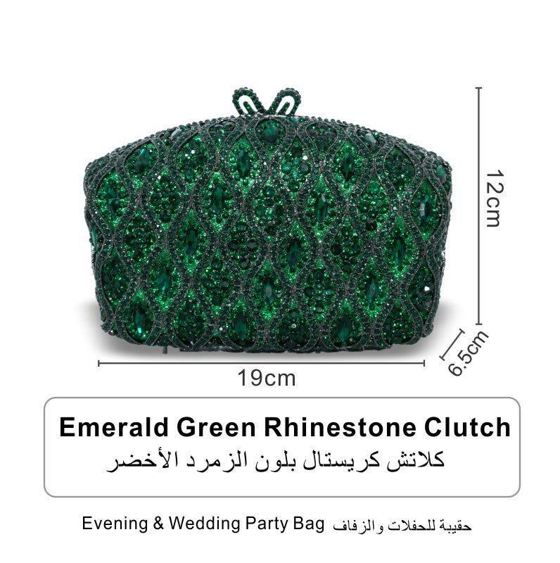 Crystal Rhinestone Evening Clutch Bag, Bow Metal Frame Formal Party Handbag Women Wedding Dinner Purse