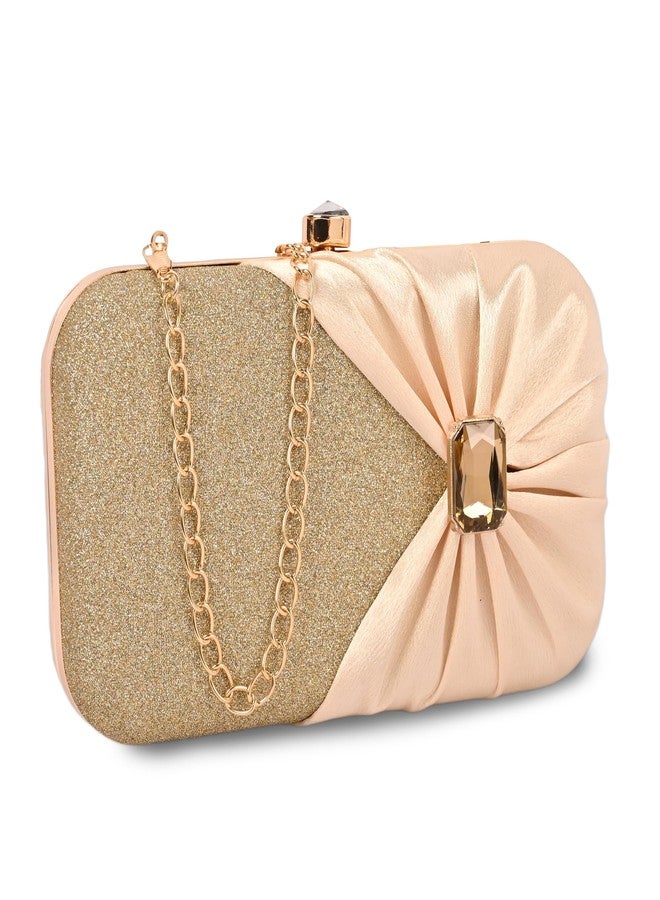 ADISA Studded formal party clutch with gold chain for women and girls (CL107-GOL) - Image 1