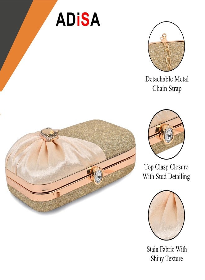 ADISA Studded formal party clutch with gold chain for women and girls (CL107-GOL) - Image 3