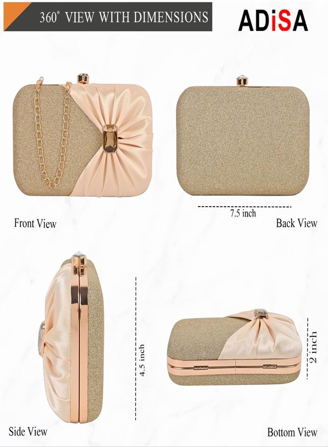 ADISA Studded formal party clutch with gold chain for women and girls (CL107-GOL) - Image 2