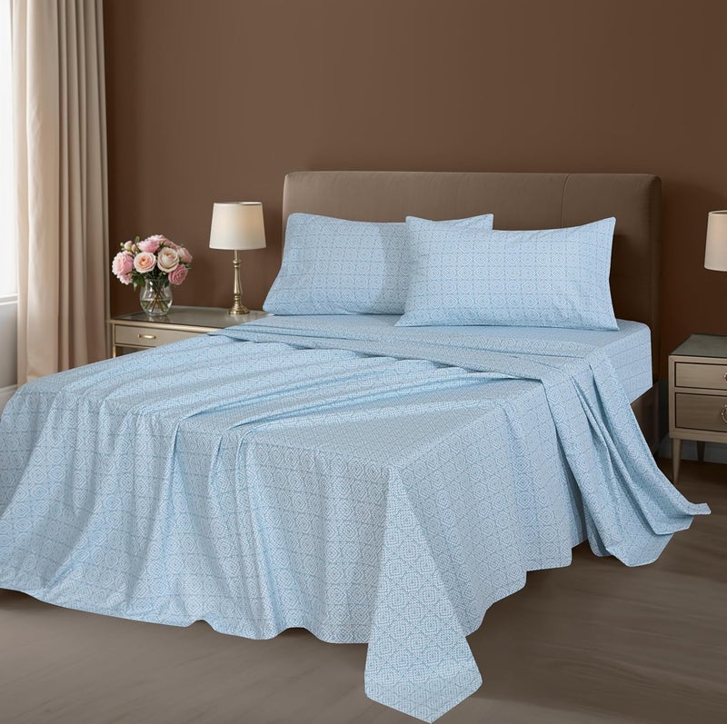 ZOYER 100% Cotton Sheets - Cooling & Crisp Full Size Percale Bed Sheets, 16" Deep Pockets Full Bedding Set, Lightweight & Breathable, Durable, 4 Pieces, Teal Geo - Image 2