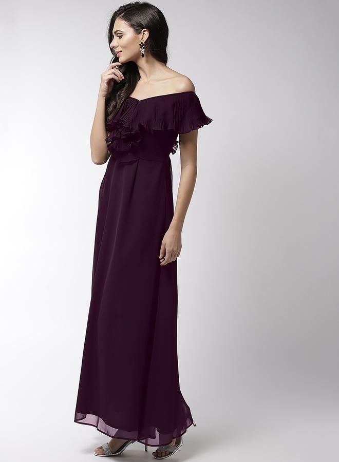 ميش فستان ماكسي بياقة مكشوفة وأكمام مكشكشة وحافة واسعة - Image 3