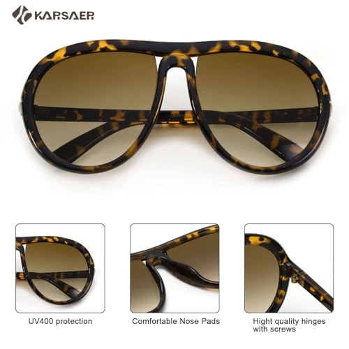 Karsaer Oversized Vintage Aviator Sunglasses for Men Women，Big Retro Round Aviator Sunglasses K7132 - Image 5