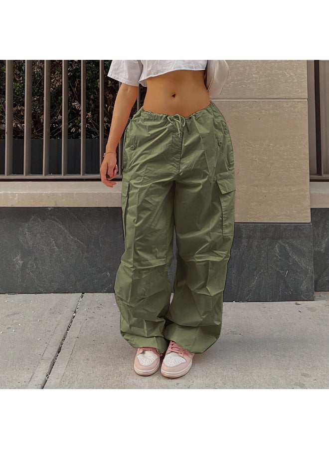 European And American New Arrival Street Loose Cargo Pants Autumn Fashion Casual Low Waist Trousers Large Size Slimming Tie Pants