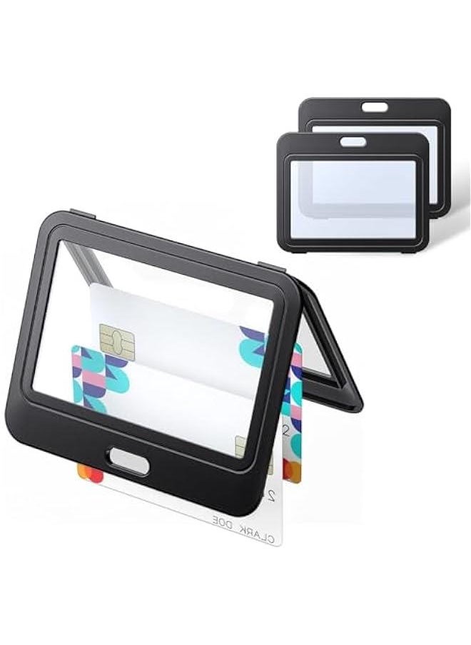 Generic 10 Pack ID Badge Holder with Double-Sided Windows Horizontal Hard Plastic Case Black Card Protector Pouch for Office School ID Credit Cards Proximity Key Cards Driver’s Licenses and Passes  - Image 1