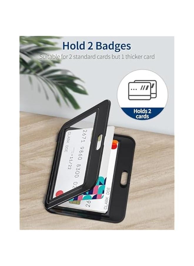 Generic 10 Pack ID Badge Holder with Double-Sided Windows Horizontal Hard Plastic Case Black Card Protector Pouch for Office School ID Credit Cards Proximity Key Cards Driver’s Licenses and Passes  - Image 3