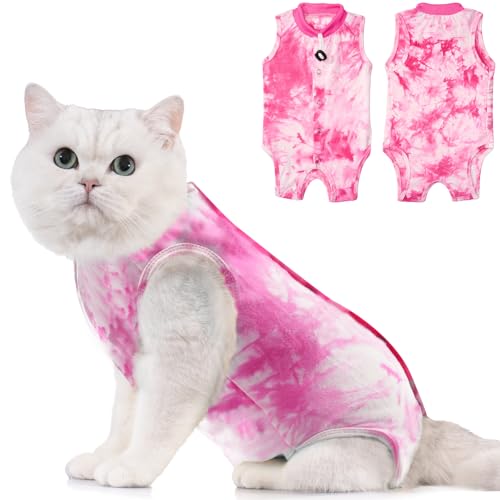 Avont Cat Recovery Suit Kitten Onesie for Cats After Surgery Cone of Shame Alternative Surgical Spay Suit for Female Cat PostSurgery or Skin Diseases Protection Tiedye PinkM - Image 1