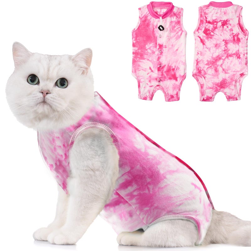 Avont Cat Recovery Suit Kitten Onesie for Cats After Surgery Cone of Shame Alternative Surgical Spay Suit for Female Cat PostSurgery or Skin Diseases Protection Tiedye PinkM - Image 2