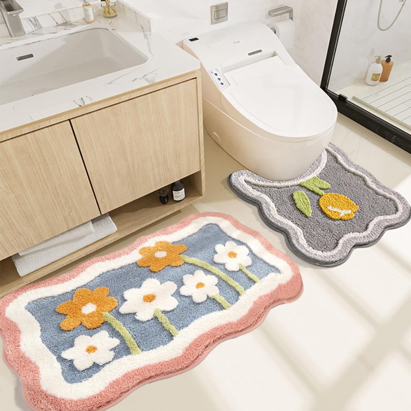 PTAEXCEL Bathroom Rug Set 2 Piece, Soft Pink Cute Bath Mat and U-Shaped Contour Toilet Rug, Absorbent Microfiber Plush Bath Rug Set, Non-Slip Bath Carpet, Machine Washable, 32x20 Plus 22x20 - Image 1
