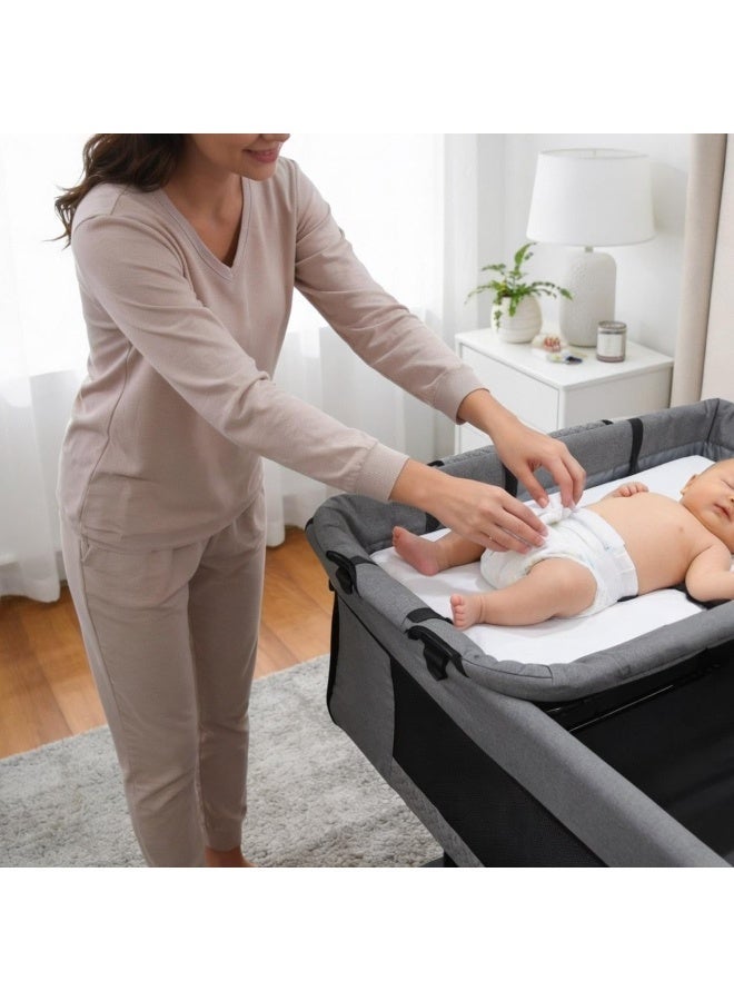 Petit bebe 3-in-1 Adjustable Baby Bassinet and Portable Bedside Sleeper with Storage Basket - Image 3