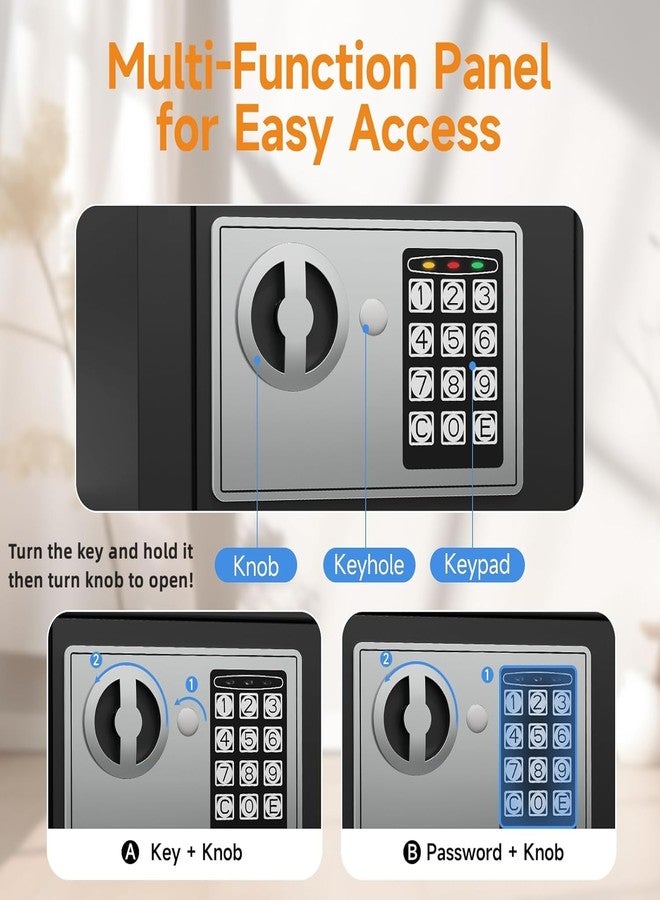 PATRON Small Safe Box for Money with Code and Keys，Solid Mini Safe for Kids with Digital Electronic Security Keypad for Home Office Hotel,Personal Money Safes for Cash,0.236 Cuft (Black) - Image 2