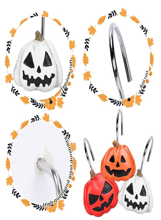 Whaline 12Pcs Halloween Shower Curtain Hooks Decorative Pumpkin Face Shower Rod Rings Resin Curtain Hanger Hooks for Living Room Bedroom Bathroom Decor - Image 3