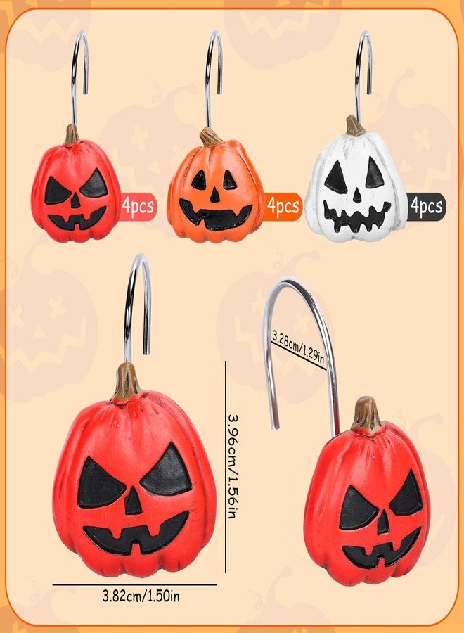 Whaline 12Pcs Halloween Shower Curtain Hooks Decorative Pumpkin Face Shower Rod Rings Resin Curtain Hanger Hooks for Living Room Bedroom Bathroom Decor - Image 2