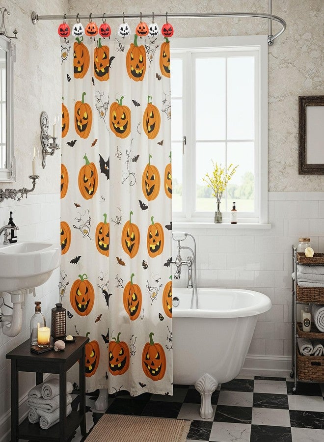 Whaline 12Pcs Halloween Shower Curtain Hooks Decorative Pumpkin Face Shower Rod Rings Resin Curtain Hanger Hooks for Living Room Bedroom Bathroom Decor - Image 5