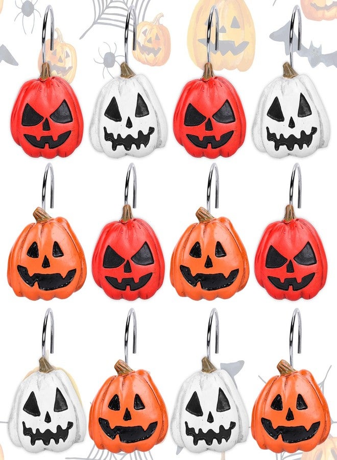 Whaline 12Pcs Halloween Shower Curtain Hooks Decorative Pumpkin Face Shower Rod Rings Resin Curtain Hanger Hooks for Living Room Bedroom Bathroom Decor - Image 1